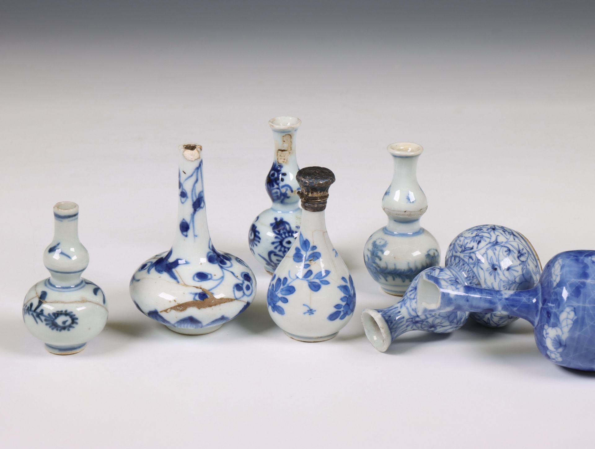 China, a collection of blue and white miniature vases and jugs, 18th century and later, - Image 3 of 4