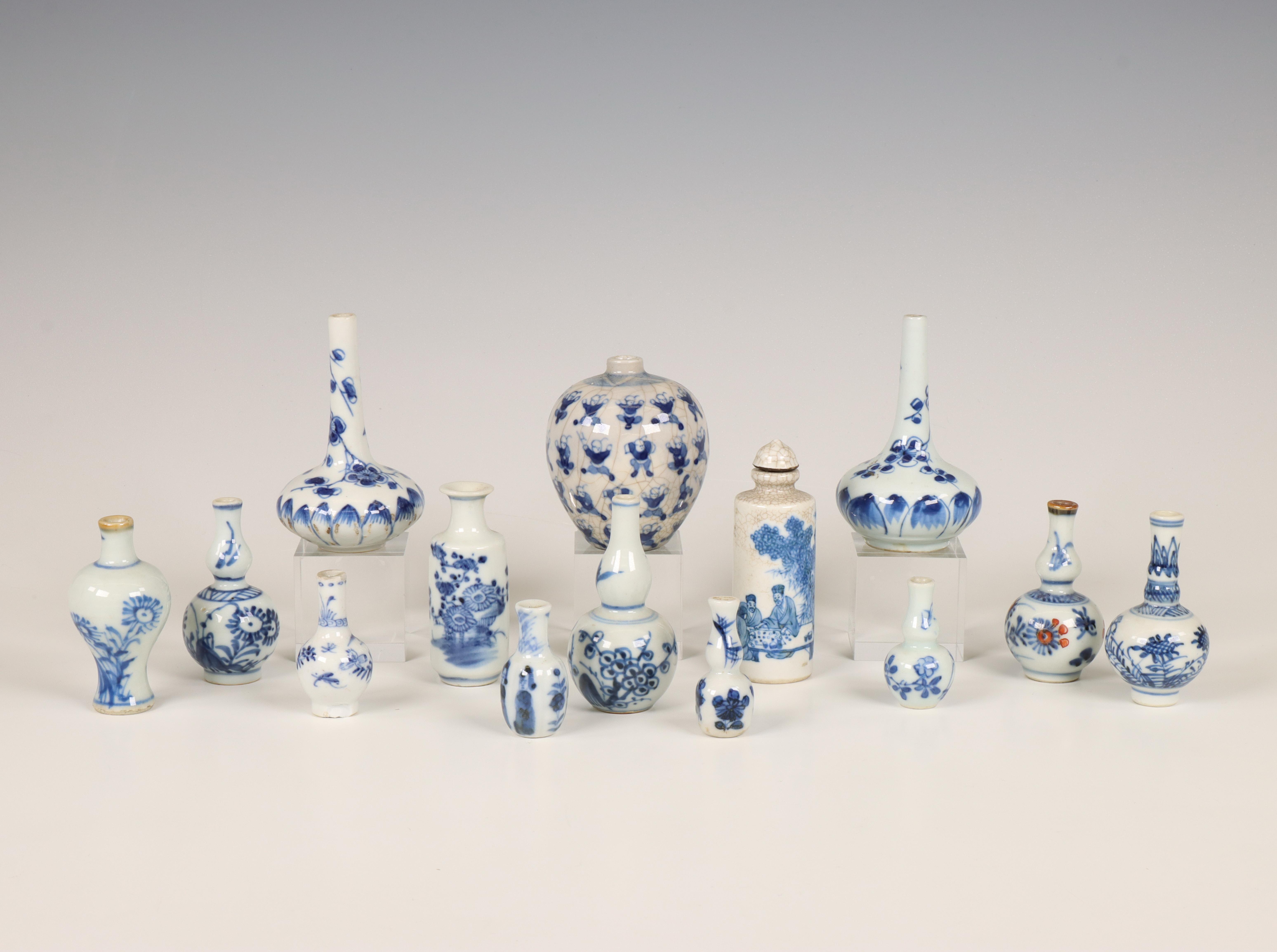 China, a collection of blue and white miniature vases, 18th-20th century,