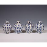China, four soft paste blue and white 'one hundred boys' jarlets and covers, 19th century,