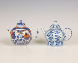 China, a blue and white and an Imari porcelain teapot and cover, 18th century,