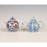 China, a blue and white and an Imari porcelain teapot and cover, 18th century,