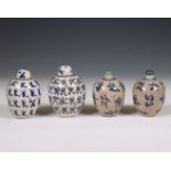 China, four soft paste blue and white 'one hundred boys' jarlets and covers, 19th century,