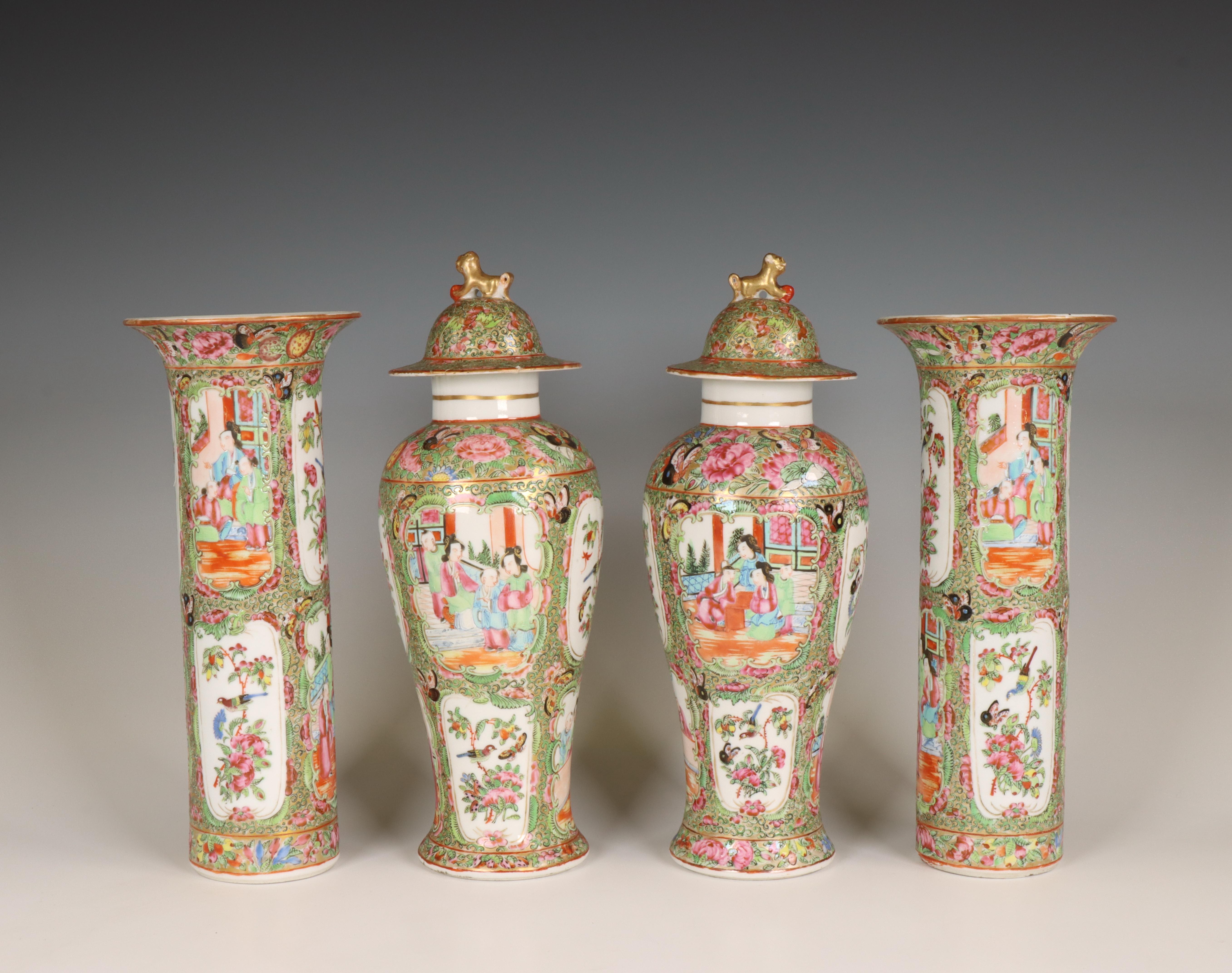 China, a four-piece Canton famille rose porcelain garniture, 19th century, - Image 3 of 10