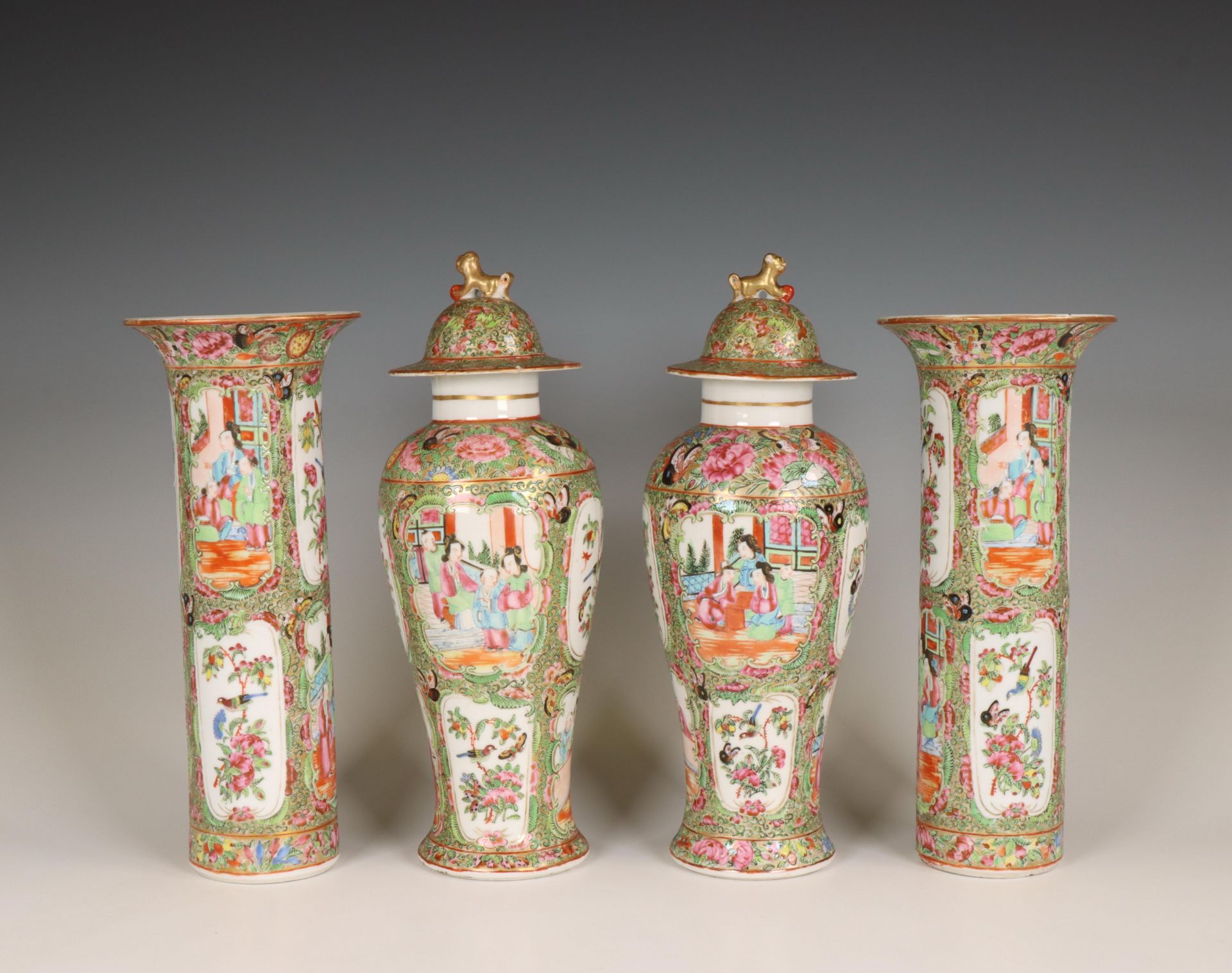 China, a four-piece Canton famille rose porcelain garniture, 19th century, - Image 3 of 10