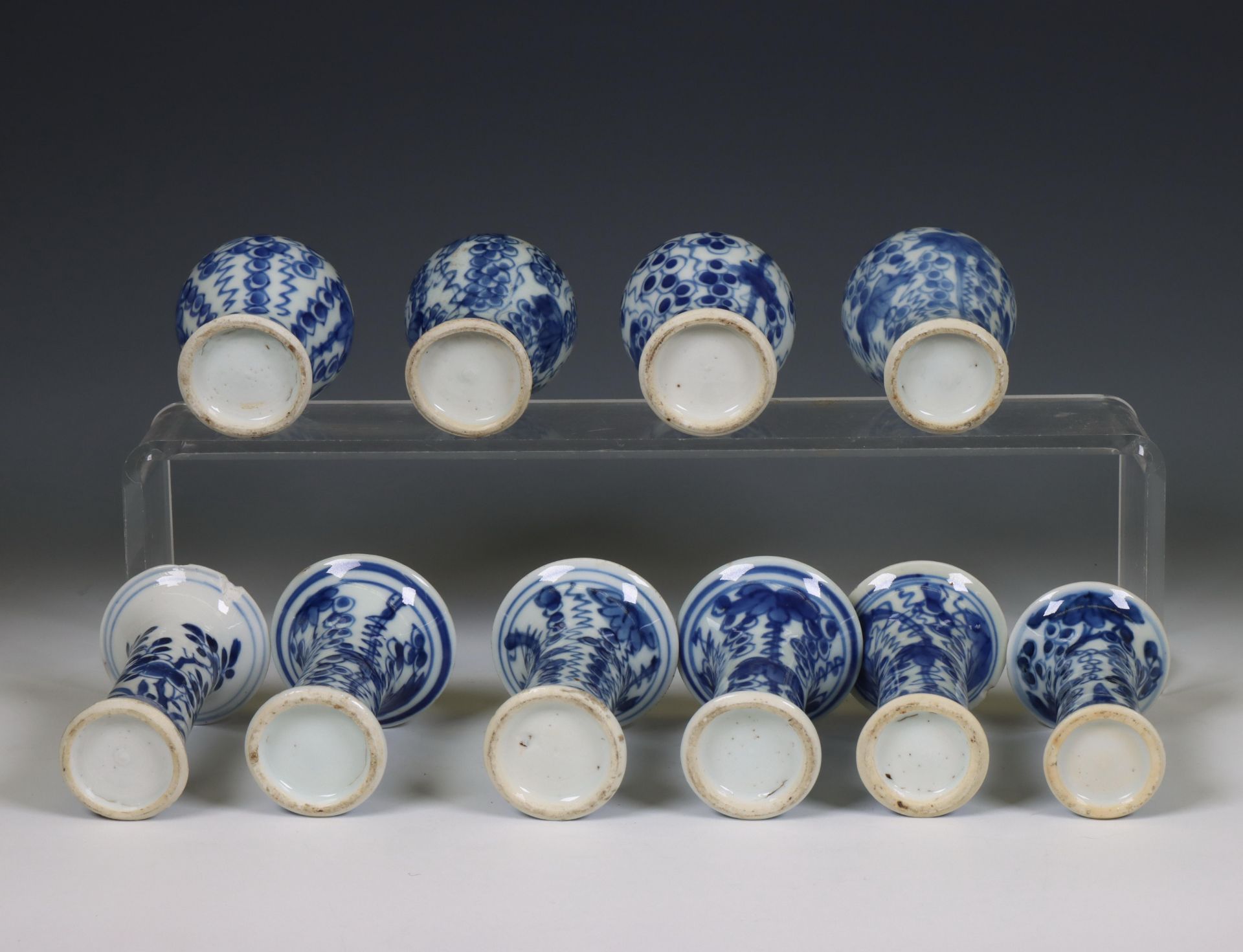 China, two blue and white porcelain miniature garnitures, 18th/ 19th century, - Image 3 of 4