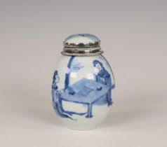China, a silver-mounted blue and white porcelain oviform jar and cover, Kangxi period (1662-1722), t