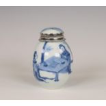 China, a silver-mounted blue and white porcelain oviform jar and cover, Kangxi period (1662-1722), t
