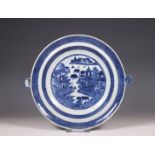 China, a Canton blue and white hot-water plate, 19th century,
