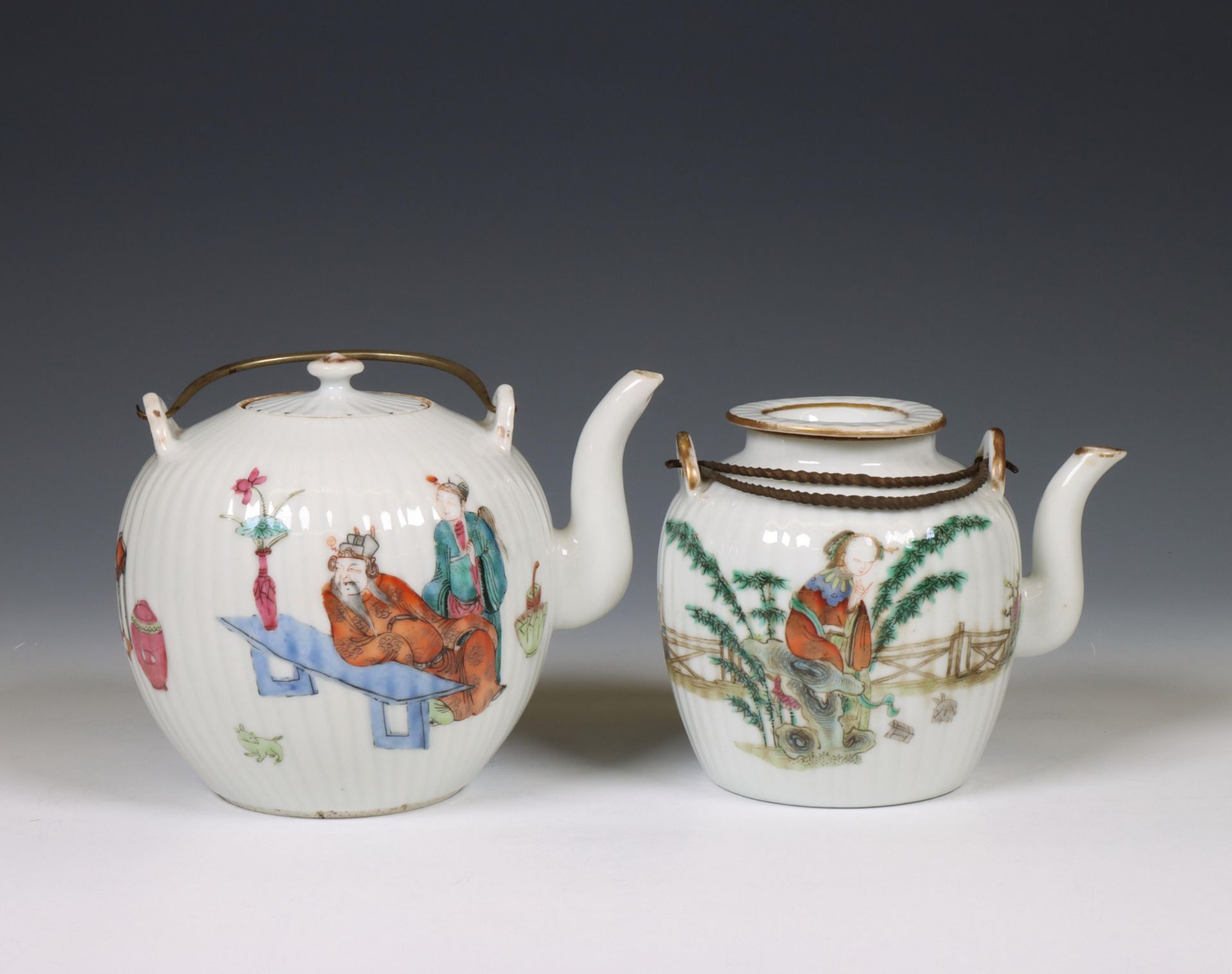 China, two famille rose porcelain ribbed teapots, 19th-20th century, - Image 2 of 4