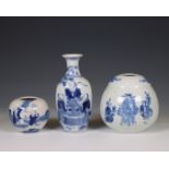 China, three various blue and white porcelain 'figural' jars, 19th-20th century,