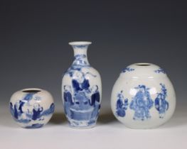 China, three various blue and white porcelain 'figural' jars, 19th-20th century,