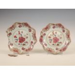 China, a pair of famille rose flower-shaped plates, Qianlong period (1736-1795),