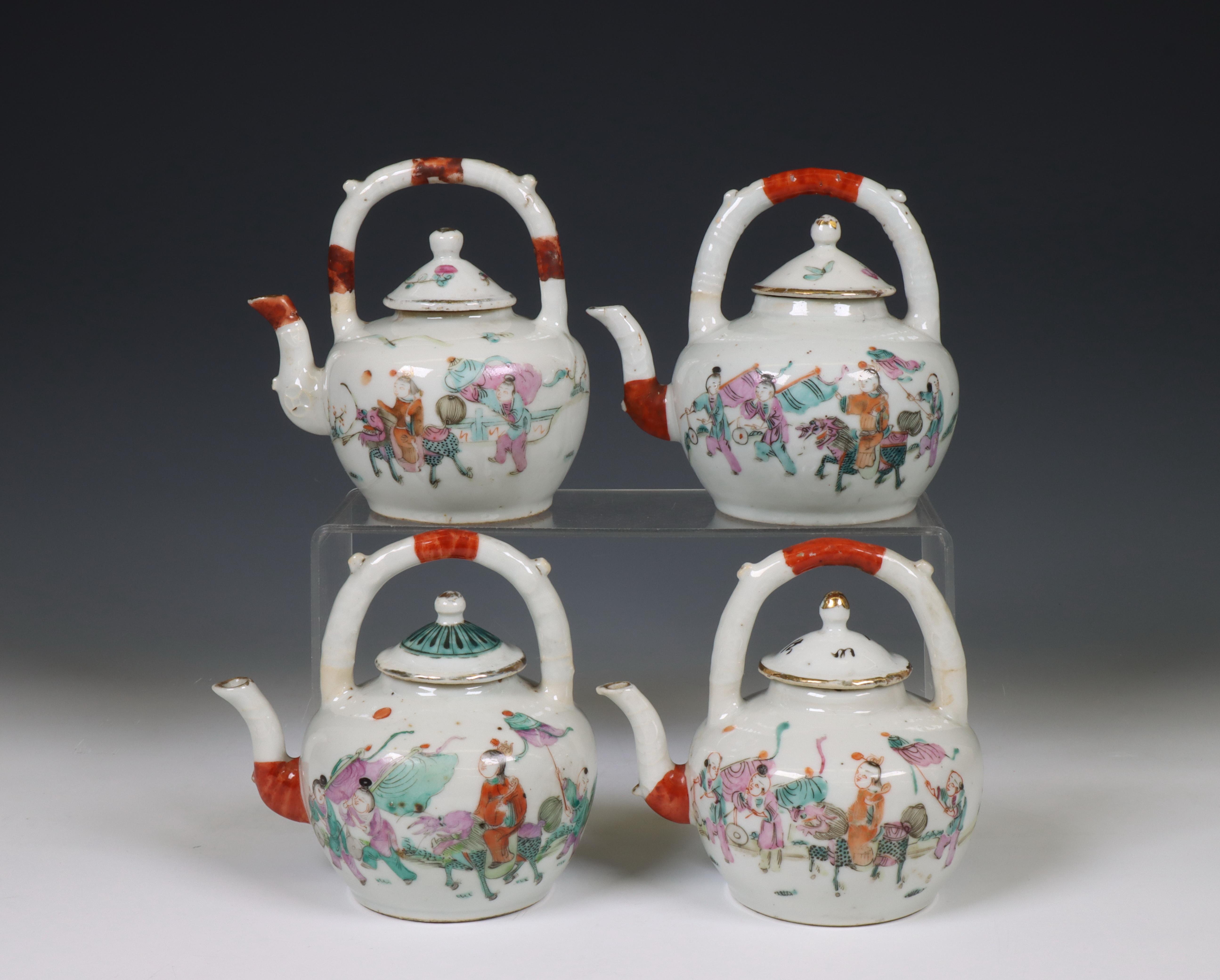 China, four famille rose porcelain teapots and covers, 19th-20th century,