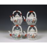 China, four famille rose porcelain teapots and covers, 19th-20th century,