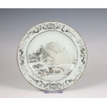 China, an export grisaille and gilt-decorated religious subject plate, ca. 1740,