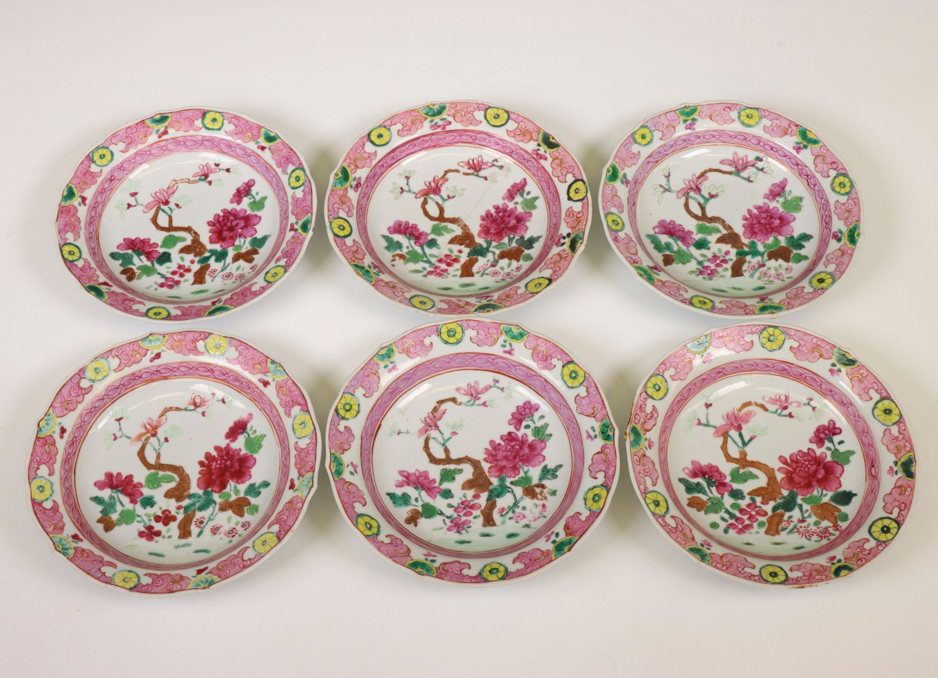 China, two sets of six famille rose porcelain deep dishes, late Qing dynasty (1644-1912), - Image 3 of 5