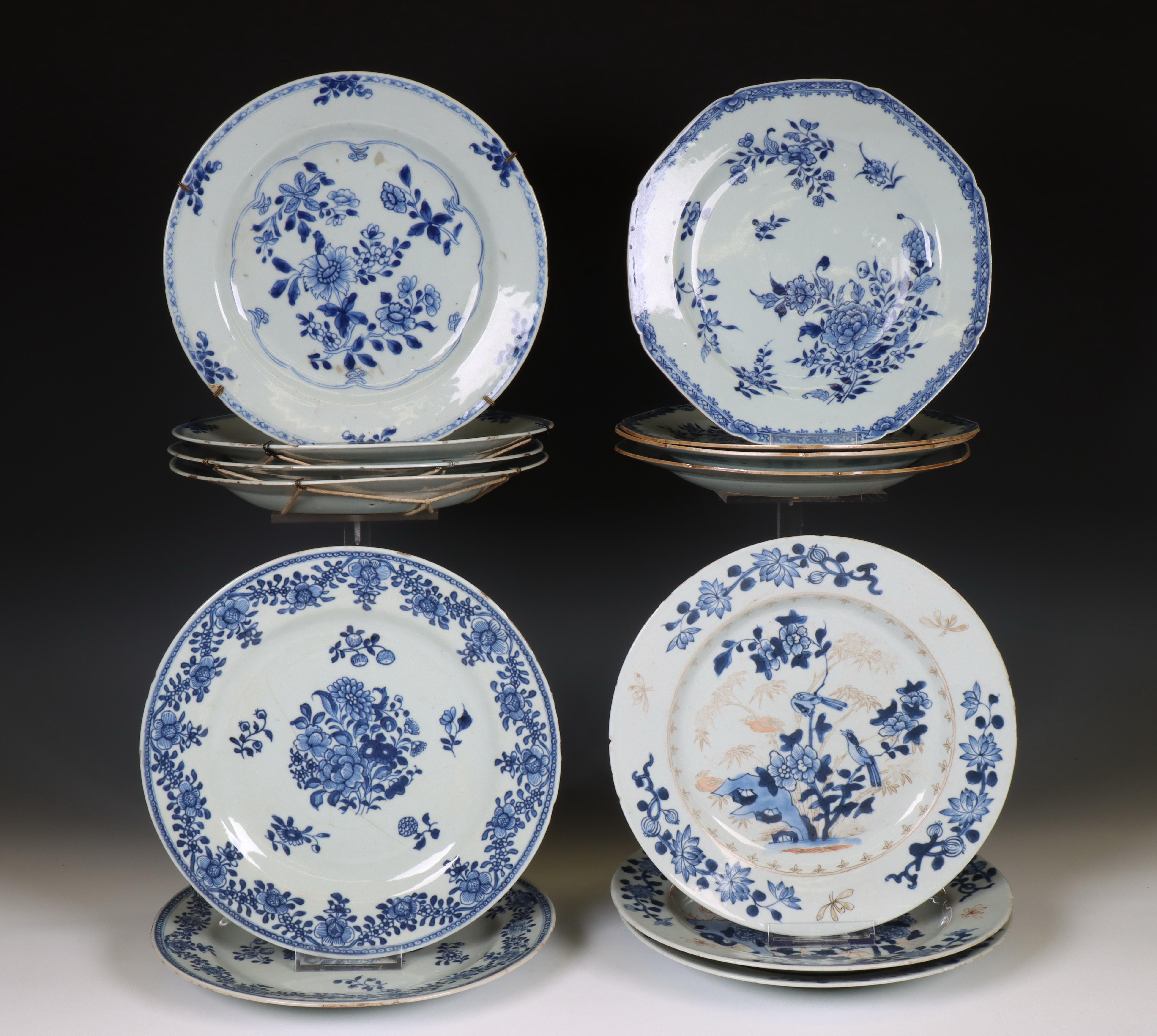 China, a collection of blue and white porcelain plates, Qianlong period (1736-1795),