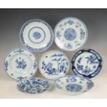 China, seven various blue and white porcelain plates, Qianlong period (1736-1795),