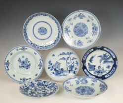 China, seven various blue and white porcelain plates, Qianlong period (1736-1795),