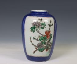 China, a powder-blue-ground famille verte porcelain jar, 19th century,