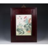 China, famille rose porcelain floral tile, 20th century,