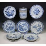 China, a collection of blue and white plates, Qianlong period (1736-1795),