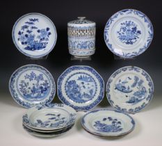 China, a collection of blue and white plates, Qianlong period (1736-1795),