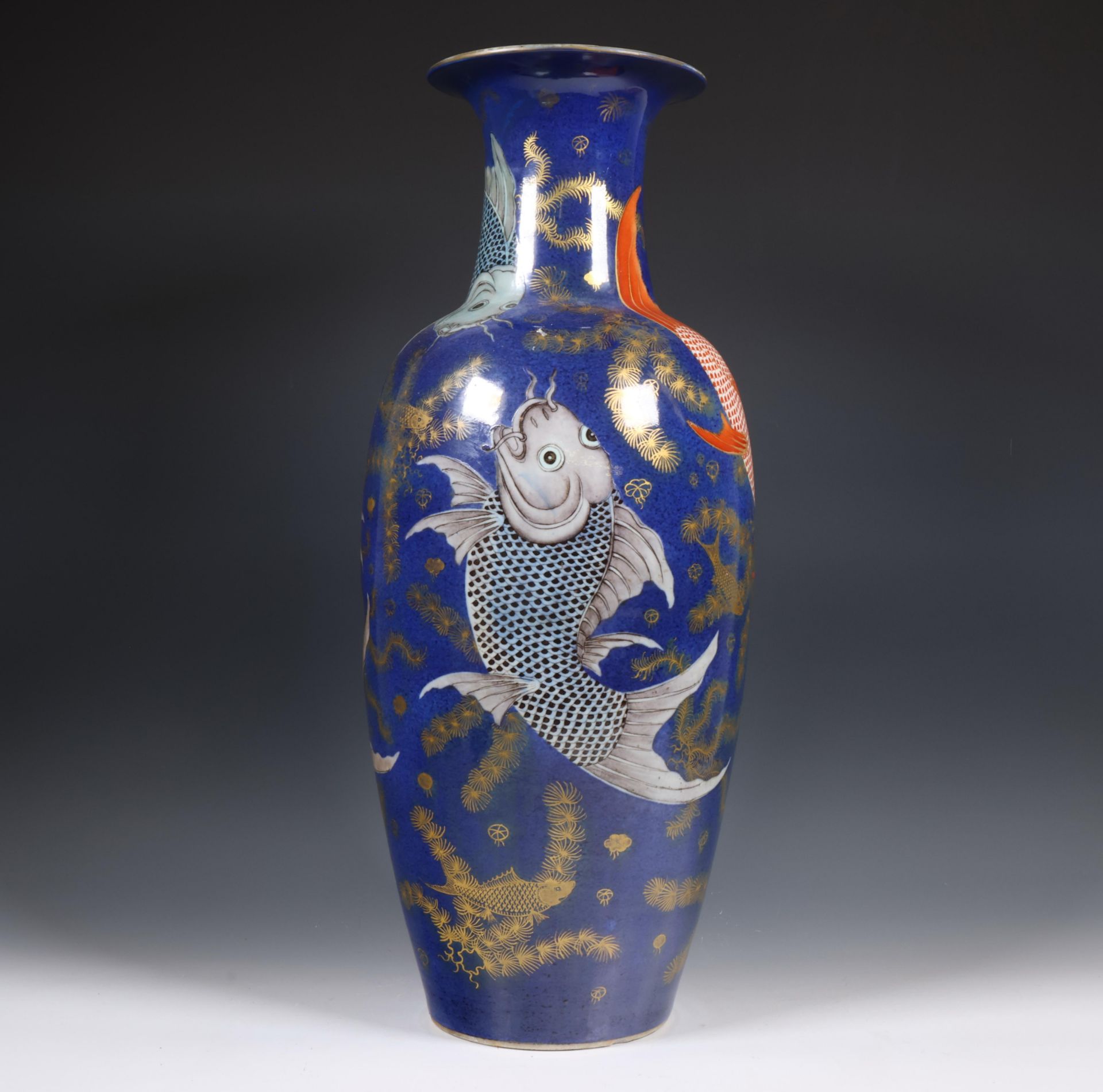 China, gilt-decorated powder-blue porcelain 'carp' vase, 19th century, - Image 3 of 7