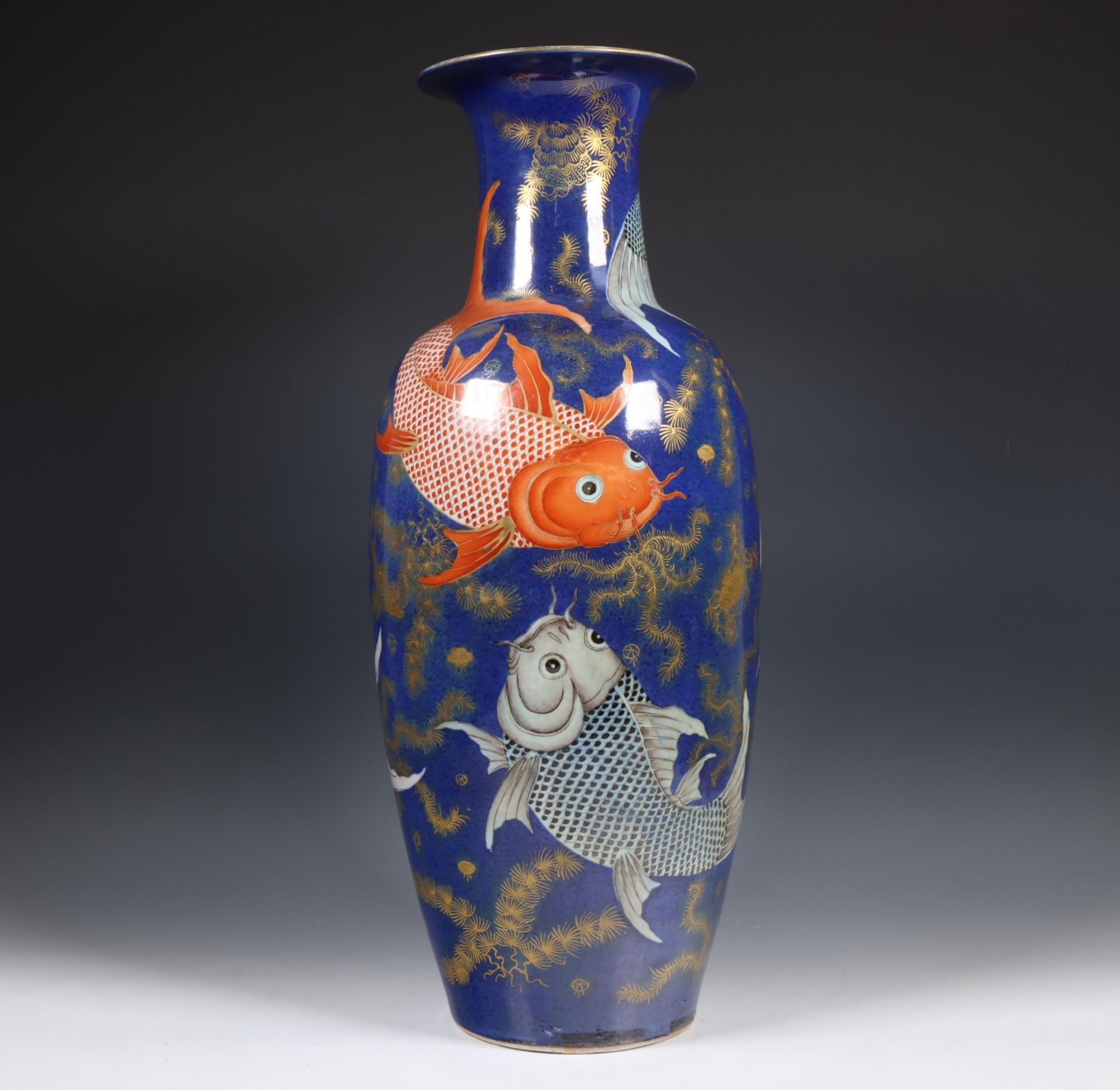 China, gilt-decorated powder-blue porcelain 'carp' vase, 19th century,