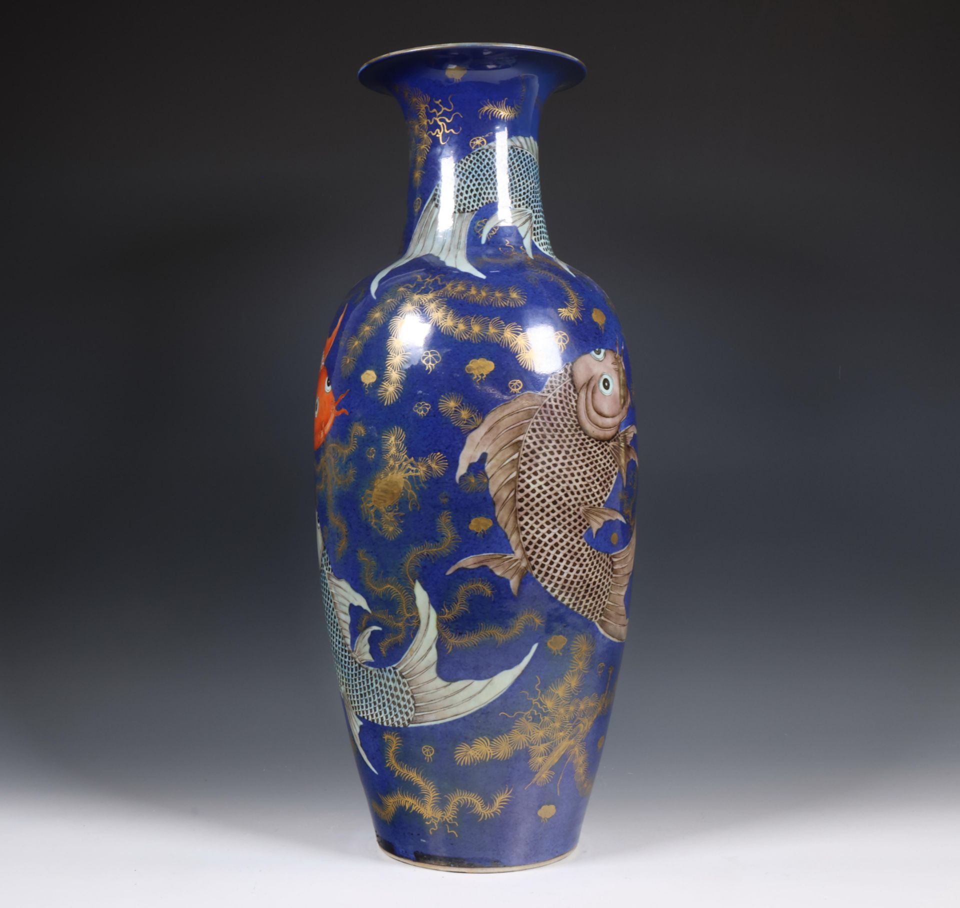 China, gilt-decorated powder-blue porcelain 'carp' vase, 19th century, - Image 7 of 7