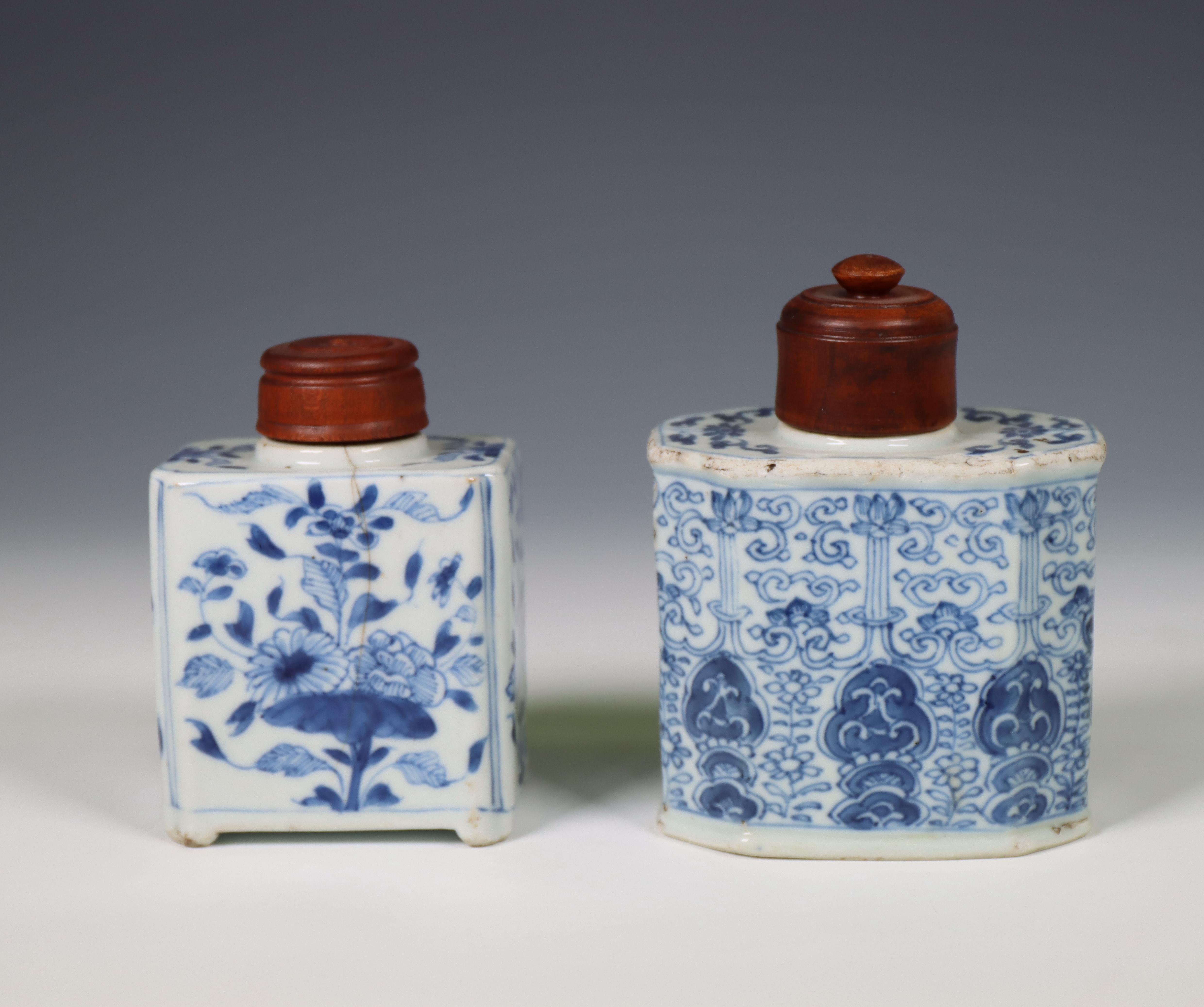 China, two blue and white porcelain tea-caddies, 18th century,