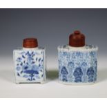 China, two blue and white porcelain tea-caddies, 18th century,