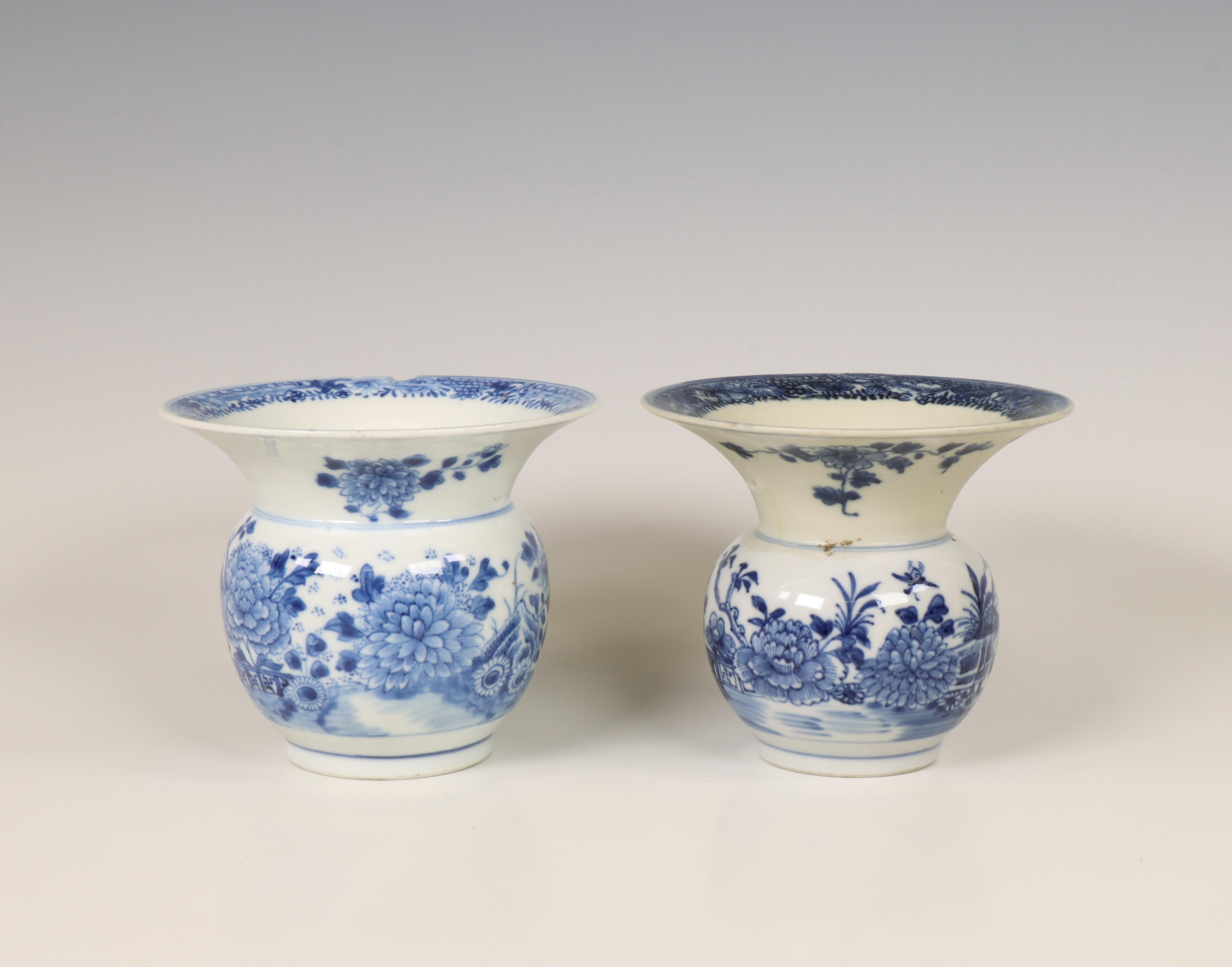 China, two blue and white porcelain spittoons, Qianlong period (1736-1795),