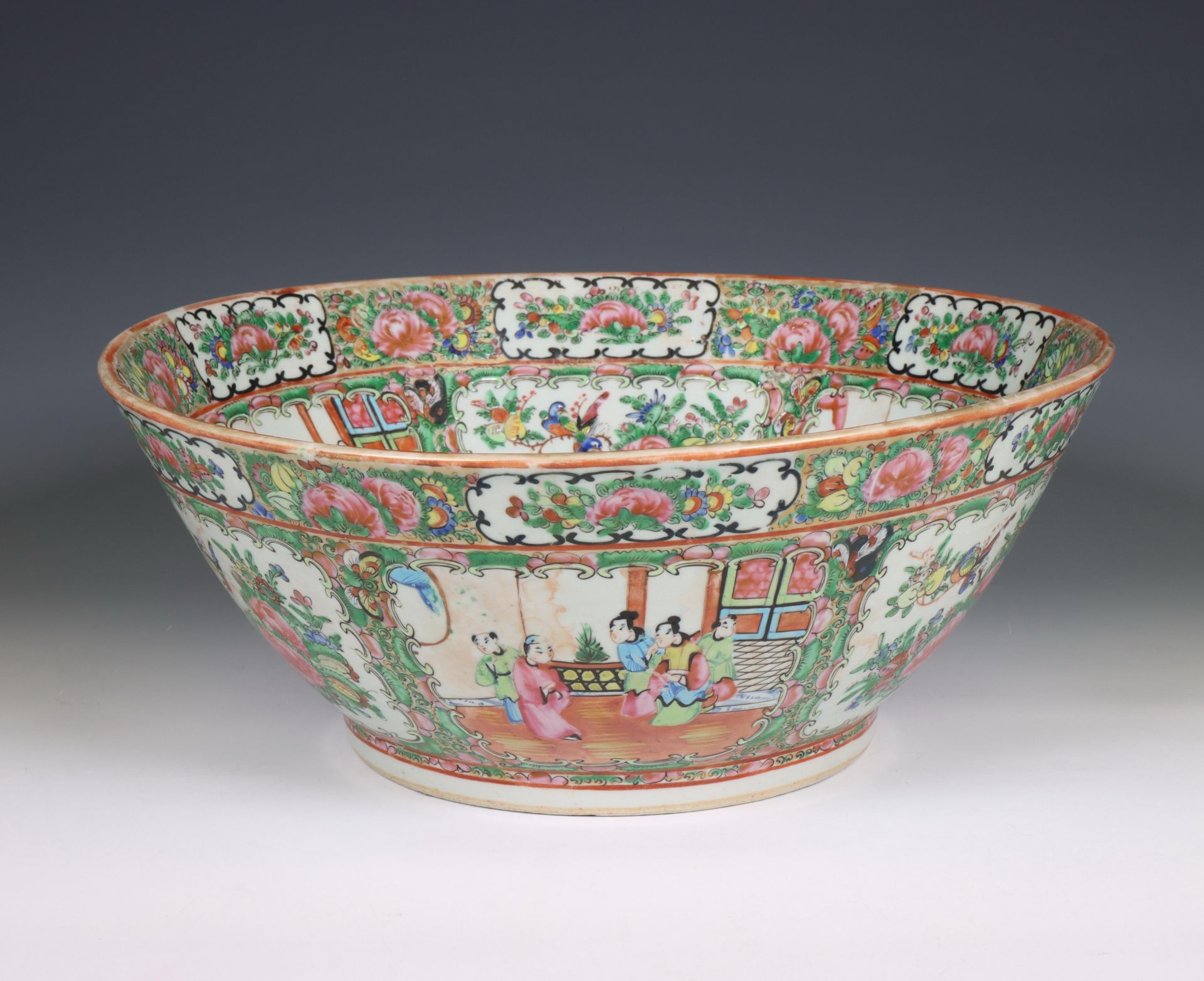 China, a Canton famille rose porcelain punch bowl, 19th century,