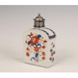 China, an Imari tea caddy with silver cover, 18th century, the silver later,