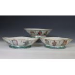 China, three famille rose porcelain 'Wu Shuang Pu' tazza's, late 19th century,