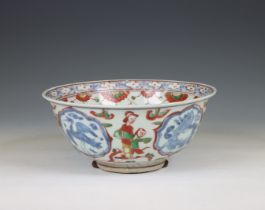 China, overdecorated blue and white porcelain bowl, circa 17th century and later,