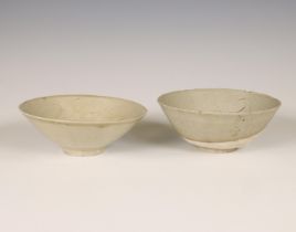 China, two celadon-glazed bowls, Song dynasty (960-1279) or later,