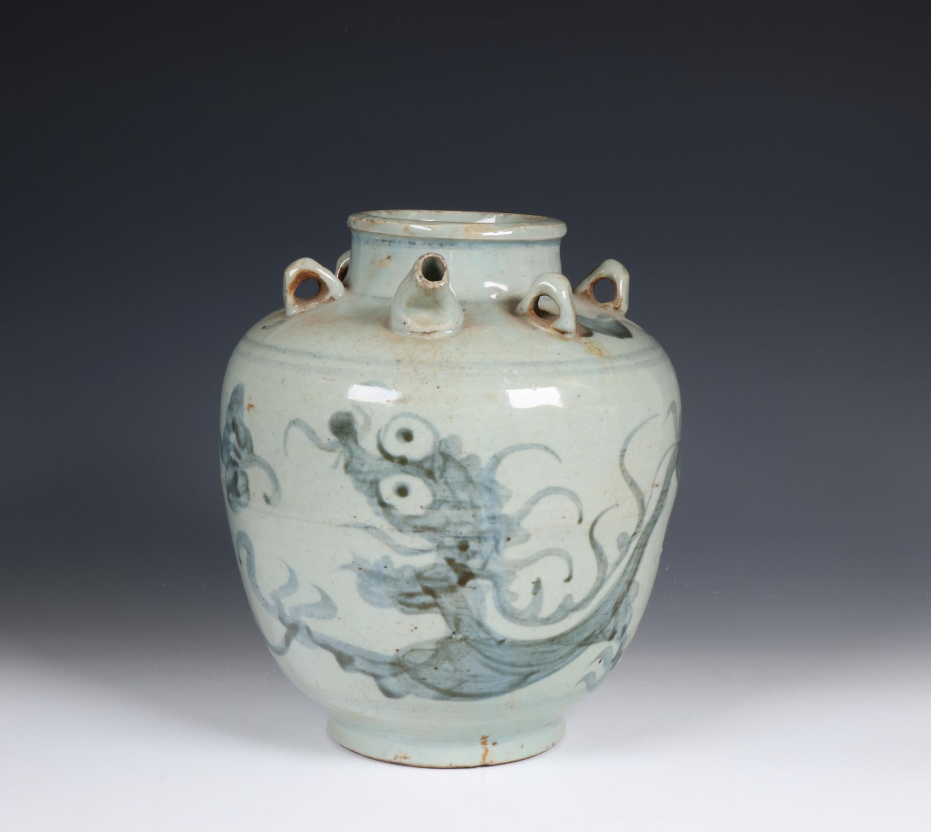 China, blue and white glazed earthenware jug, 20th century, - Image 3 of 6