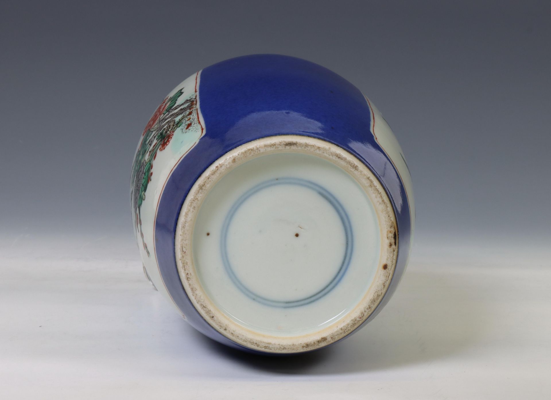 China, a powder-blue-ground famille verte porcelain jar, 19th century, - Image 2 of 3