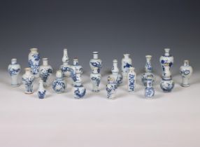 China, a collection of blue and white miniature vases, 18th century and later,