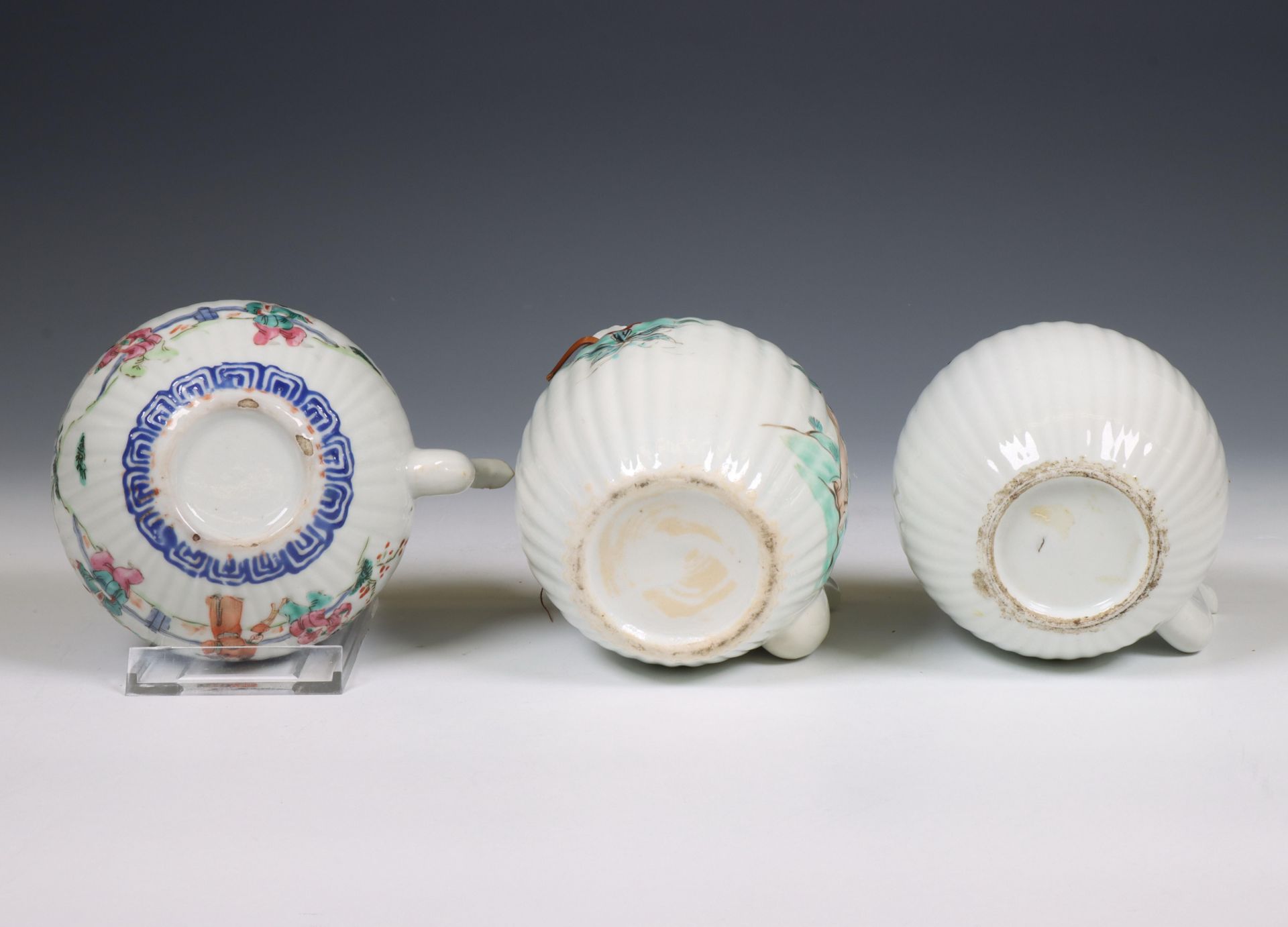 China, three ribbed porcelain teapots and covers, 19th-20th century, - Image 2 of 3