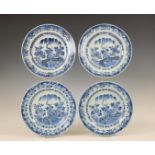 China, a set of four blue and white porcelain plates, Qianlong period (1736-1795),