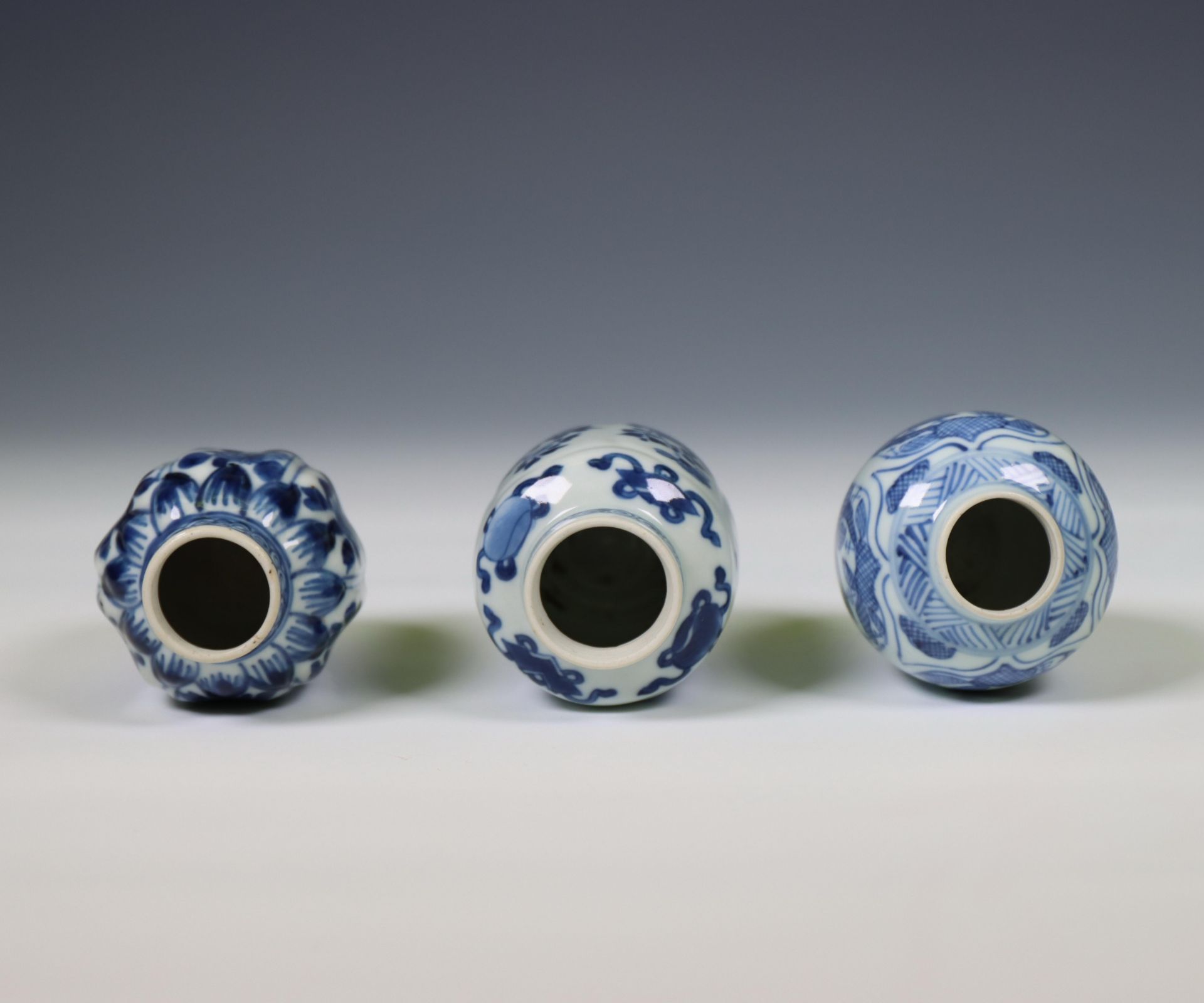 China, three various blue and white porcelain jarlets, Kangxi period (1662-1722), - Bild 3 aus 5