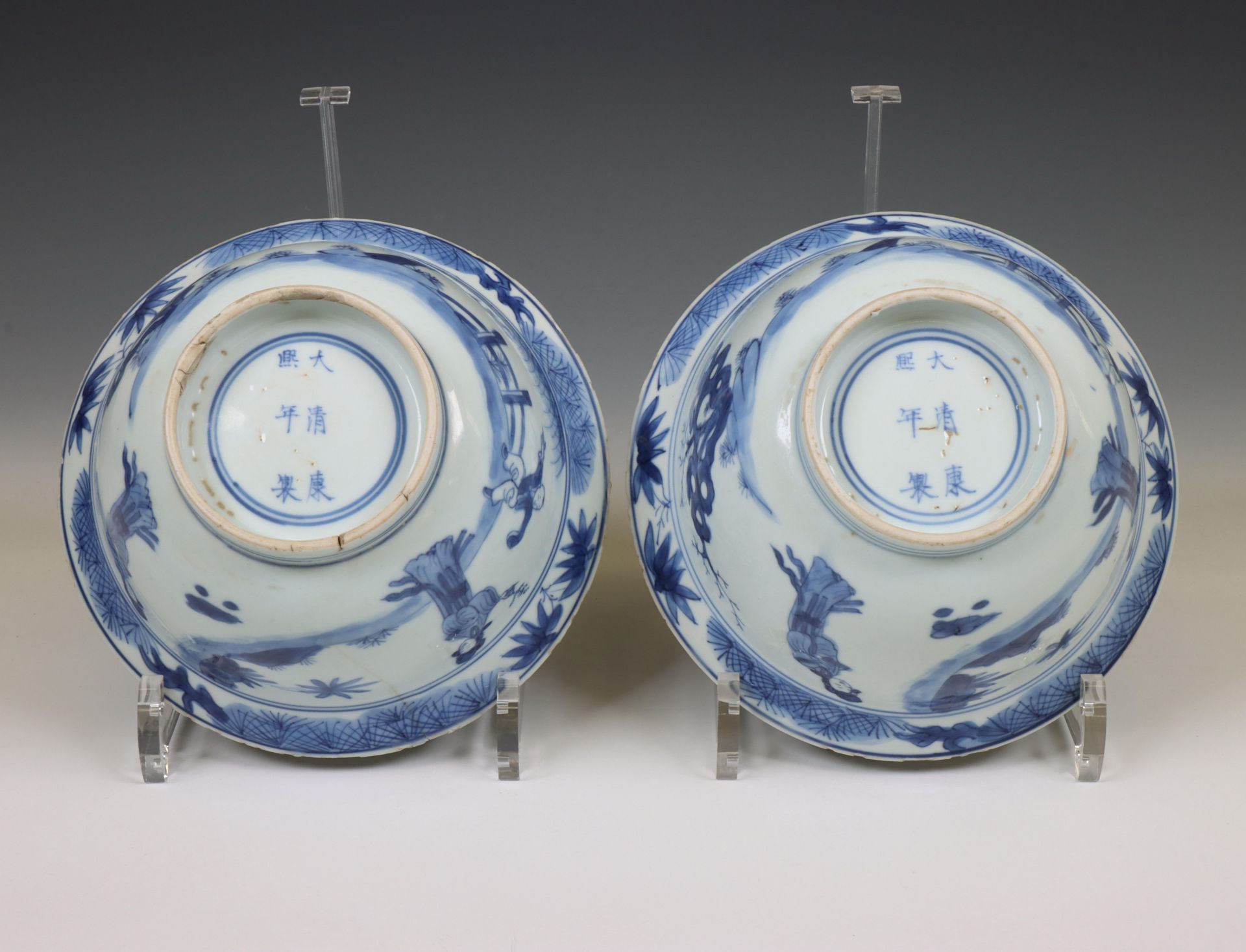 China, pair of blue and white porcelain bowls, Kangxi six-character marks and of the period (1662-17 - Image 4 of 6