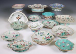 China, a collection of small famille rose porcelain tazza's and bowls, 20th century,
