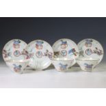 China, three famille rose porcelain 'Wu Shuang Pu' ogee-form cups and four saucers, 19th century,