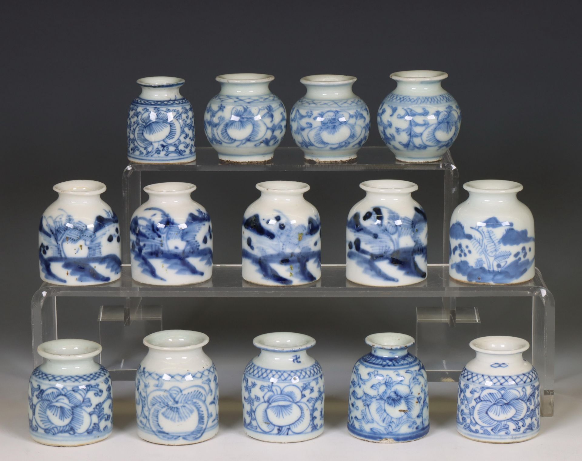 China, a collection of small blue and white jarlets, 19th-20th century,