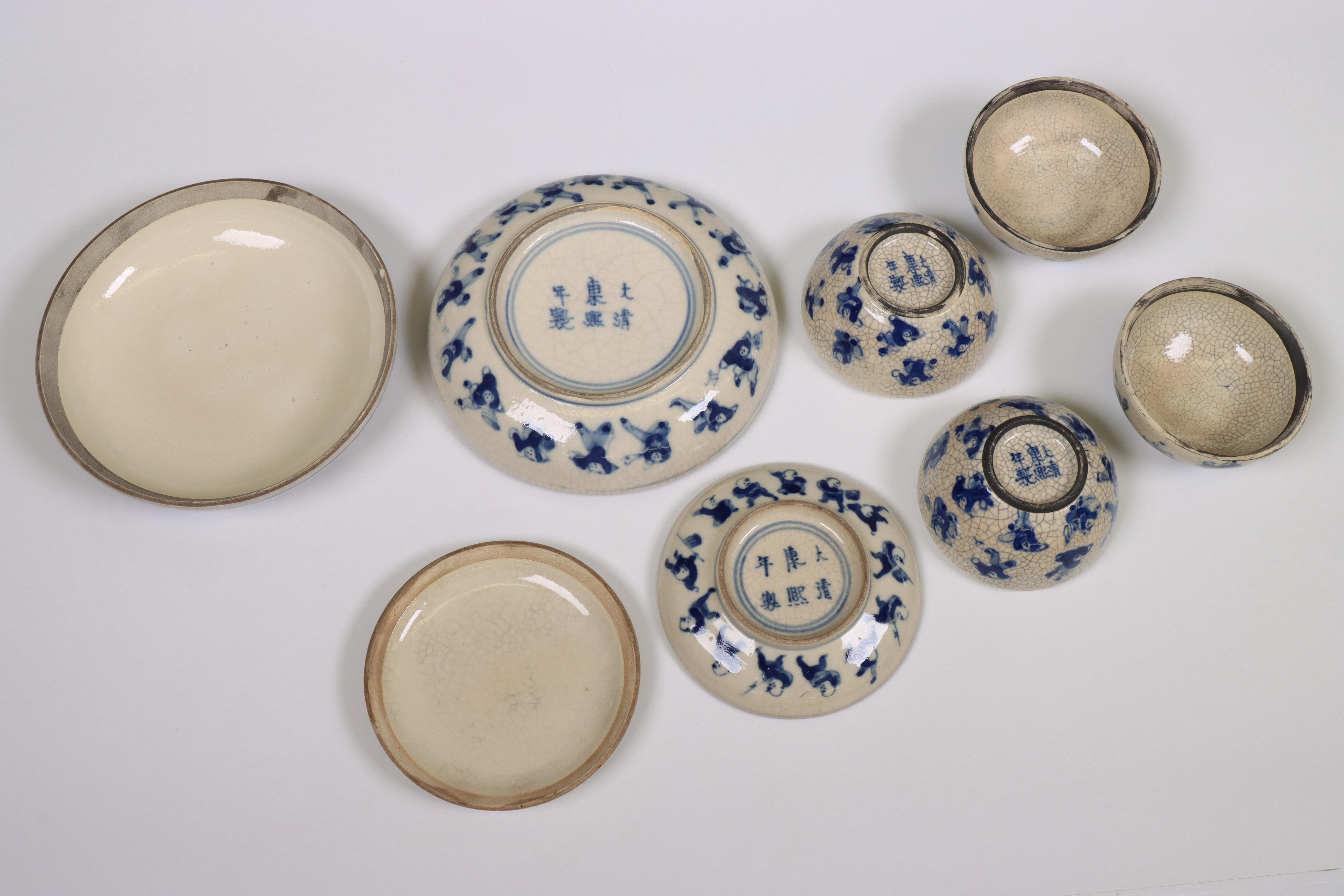 China, four soft paste blue and white 'one hundred boys' boxes, 19th century, - Image 2 of 3