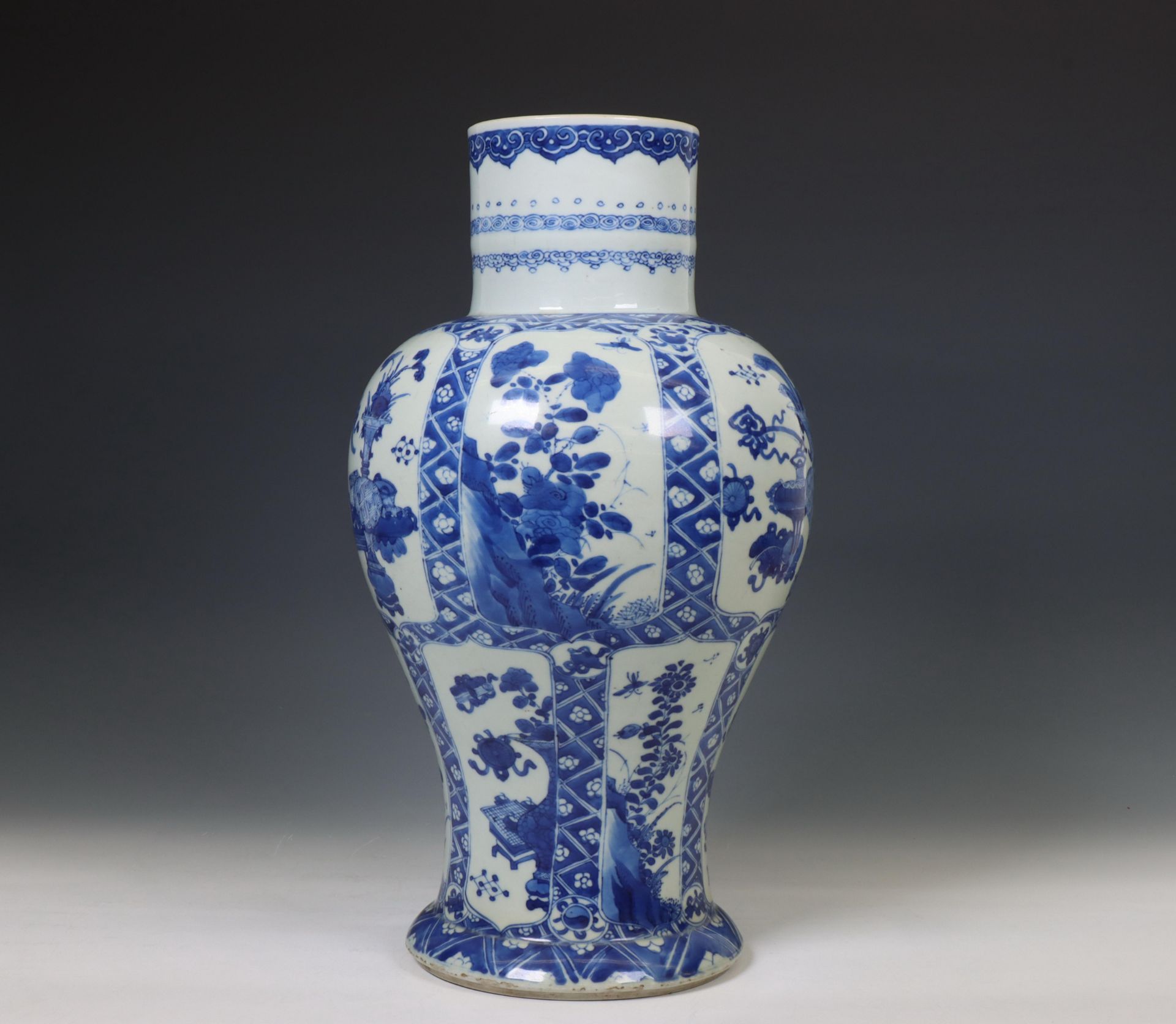 China, a blue and white porcelain baluster vase, 18th century,